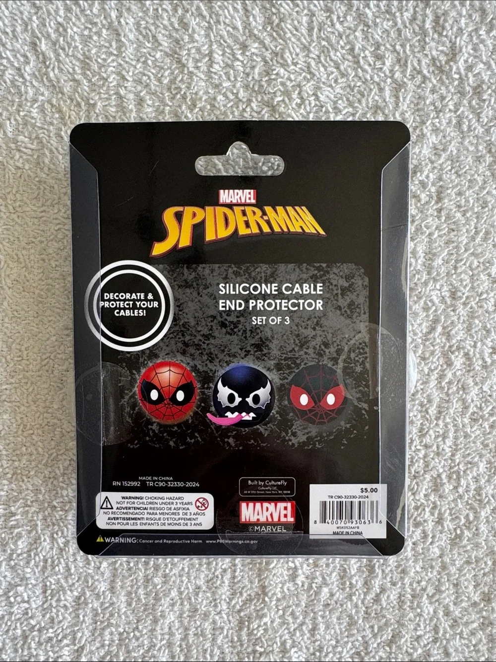 Marvel Spider-Man & Venom Cable End Protectors - Red, Black, White